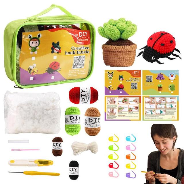 Wobbles Crochet Kit DIY Succulents And Ladybug Woobles Crochet Kit For Beginners  Beginner Crochet Kit With Easy Peasy Yarn And - AliExpress